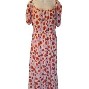 Retro Chic guaze floral strawberry print , puffed sleeve dress 0 L